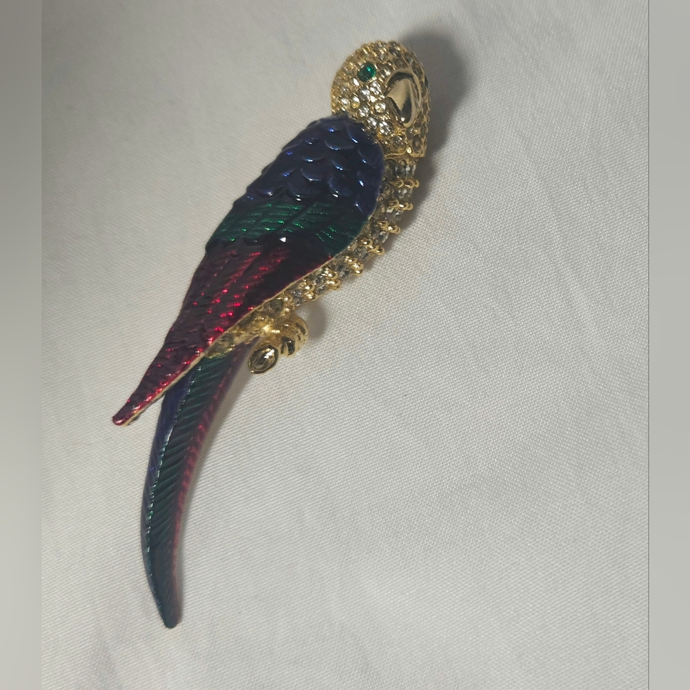 Multi-Colored Rhinestone Enamel Parrot Brooch Pin - Picture 3 of 4